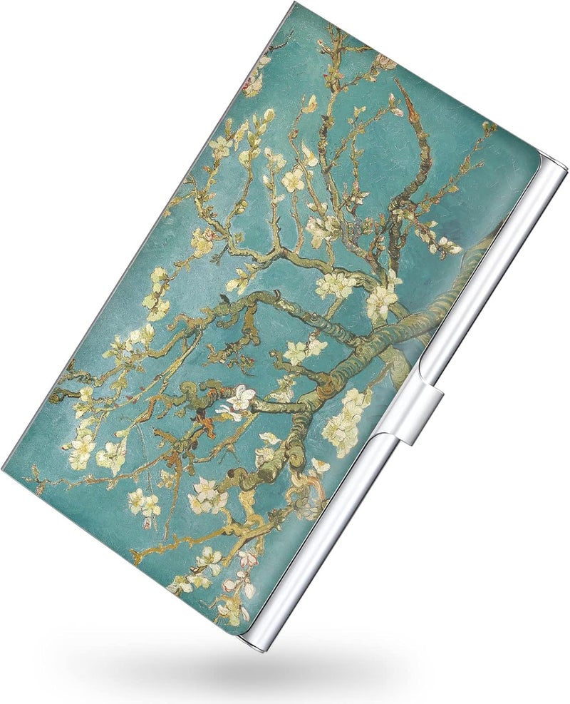 Xavier Business Card Holder，Color Printing Men's and Women's Business Card Case，Ultra-Thin Metal Business Card Organizer，Carry-on Pocket Wallet Business Card Holder,Green Tree - Image 1